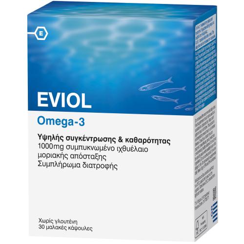 Eviol Omega-3 1000mg Συμπλήρωμα Διατροφής Συμπυκνωμένου Ιχθυελαίου Υψηλής Ποιότητας, Συγκέντρωσης & Καθαρότητας 30 Soft.caps