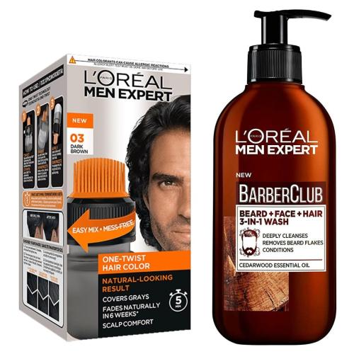 L'oreal Paris Men Expert Πακέτο Προσφοράς Beard, Face & Hair Wash 200ml & One-Twist Hair Colour No 03 Dark Brown, 50ml