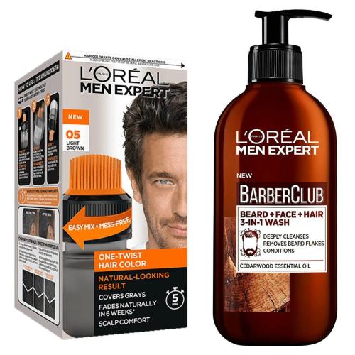 L'oreal Paris Men Expert Πακέτο Προσφοράς Beard, Face & Hair Wash 200ml & One-Twist Hair Colour No 05 Light Brown, 50ml
