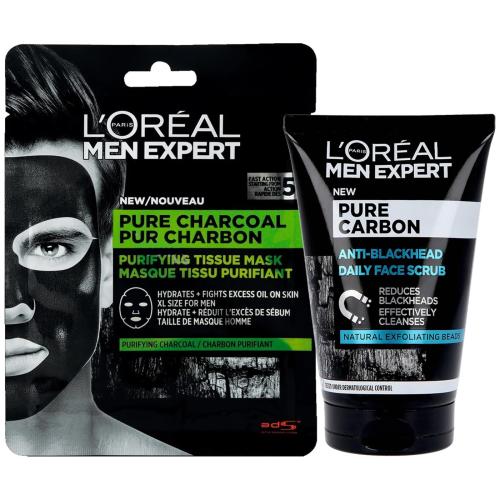 L'oreal Paris Πακέτο Προσφοράς Men Expert Pure Carbon Purifying Tissue Mask 1x30g & Pure Carbon Anti-Blackhead Daily Face Scrub 100ml