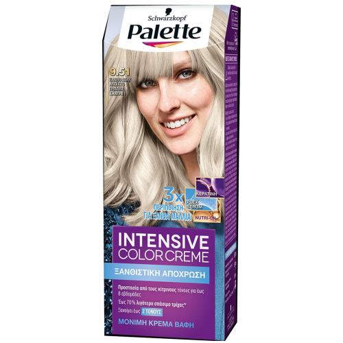 Schwarzkopf Palette Intensive Hair Color Creme Kit Μόνιμη Κρέμα Βαφή Μαλλιών για Έντονο Χρώμα Μεγάλης Διάρκειας & Περιποίηση 1 Τεμάχιο - 9.51 Ξανθό Πολύ Ανοιχτό Πλατινέ Σαντρέ