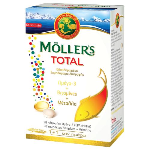 Moller’s Total Ολοκληρωμένη Φόρμουλα με Κάψουλες Ωμέγα-3 & Ταμπλέτες με Βιταμίνες, Μέταλλα & Ιχνοστοιχεία 28caps & 28tabs