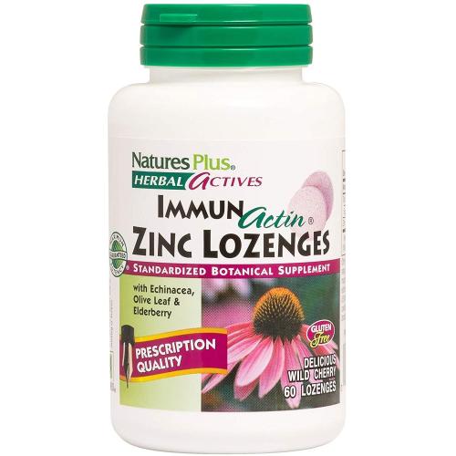 Natures Plus Immun Actin Zinc Παστίλιες Ταχείας Δράσης με 10 mg Ψευδαργύρου για Ενίσχυση της Άμυνας του Οργανισμού 60 Lozenges
