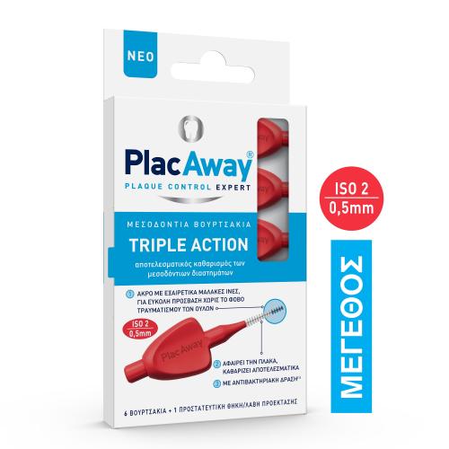 Plac Away Triple Action Μεσοδόντια Βουρτσάκια 6 Τεμάχια - ISO 2 0.5 mm κόκκινο