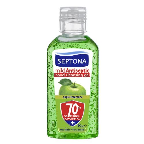 Septona Mild Antiseptic Hand Cleansing Gel Apple Αντισηπτικό Gel για τα Χέρια με 70% Οινόπνευμα & Άρωμα Μήλου 80ml