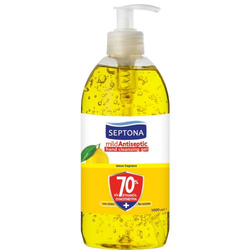 Septona Mild Antiseptic Hand Cleansing Gel Lemon Αντισηπτικό Gel για τα Χέρια με 70% Οινόπνευμα & Άρωμα Λεμόνι 1000ml