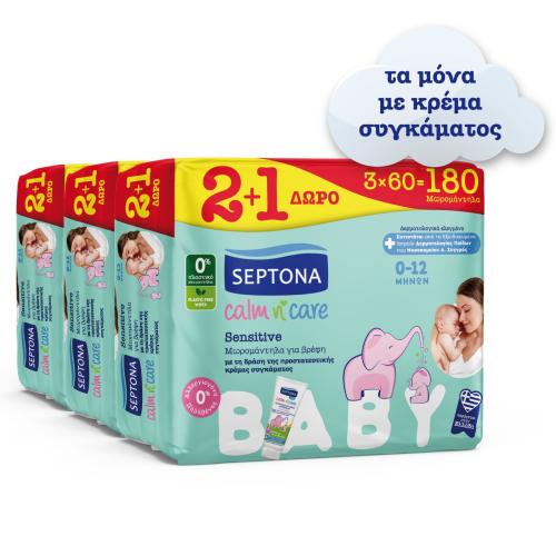 Septona Πακέτο Προσφοράς Baby Calm n' Care Wipes Sensitive Μωρομάντηλα για την Ευαίσθητη Επιδερμίδα 0-12 Μηνών 540 Τεμάχια