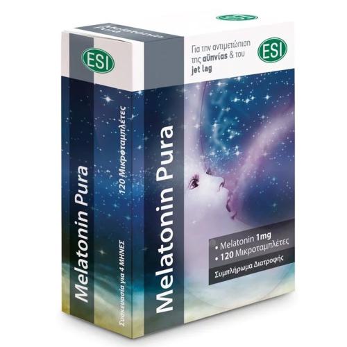 Esi Melatonin Pura 1mg Συμπλήρωμα Διατροφής για την Αντιμετώπιση της Αϋπνίας & του Jet Lag 120tabs