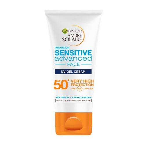 Garnier Ambre Solaire Sensitive Gel Cream Spf50+ Αντηλιακή Προσώπου Πολύ Υψηλής Προστασίας για Ευαίσθητες Επιδερμίδες 50ml