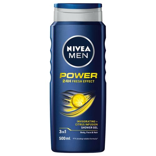 Nivea Men Shower Gel Power 24h Fresh Effect Invigorating & Citrus Infusion Ανδρικό Αφρόλουτρο για Σώμα, Πρόσωπο & Μαλλιά με Εκχύλισμα Μέντας 500ml