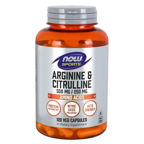 Now Foods Arginine & Citrulline 500mg / 250mg Συμπλήρωμα Αργινίνης & Κιτρουλίνης, για το Μεταβολισμό των Πρωτεϊνών 120veg.caps