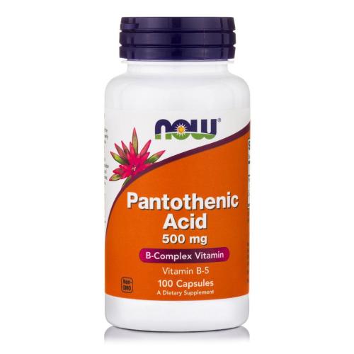 Now Foods Pantothenic Acid με Σημαντικό Ρόλο σε Αρκετές Βιοσυνθετικές Αντιδράσεις 500mg 100caps