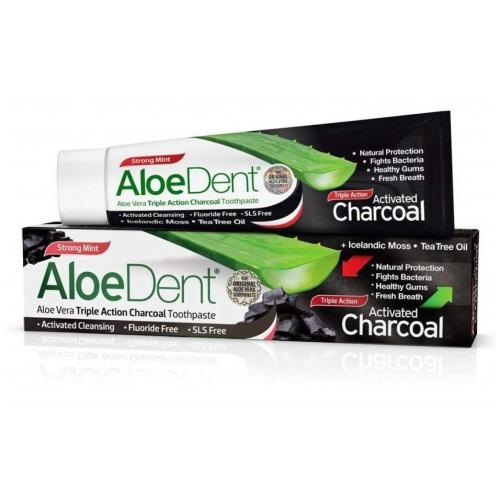 Optima Aloe Vera Triple Action Charcoal Toothpaste Λευκαντική Οδοντόκρεμα Τριπλής Δράσης 100ml