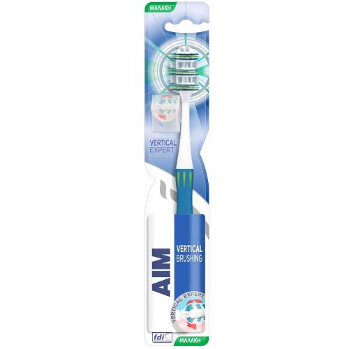 Aim Vertical Expert Toothbrush Soft Μαλακή Οδοντόβουρτσα με Θυσάνους σε Σχήμα Βεντάλιας 1 Τεμάχιο - Μπλε