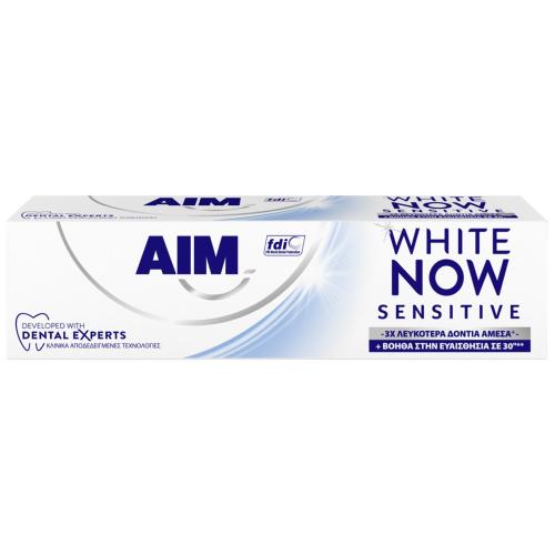 Aim White Now Sensitive Toothpaste Οδοντόκρεμα για 3X Λευκότερα Δόντια & Άμεση Ανακούφιση Από την Ευαισθησία σε 30