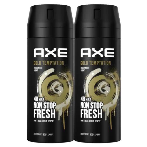 Axe Πακέτο Προσφοράς Gold Temptation 48h Non Stop Fresh Deo Body Spray Αποσμητικό με Ακαταμάχητο Άρωμα Λευκής Σοκολάτας 2x150ml
