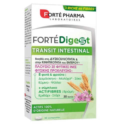 Forte Pharma ForteDigest Transit Intestinal Συμπλήρωμα Διατροφής με 8 Φυτά & Φρούτα για τη Βελτίωση της Κινητικότητας του Εντέρου 30tabs