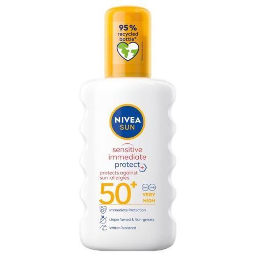 Nivea Sun Sensitive Immediate Protect Spf50+ Spray Αντηλιακό Γαλάκτωμα Πολύ Υψηλής Προστασίας, σε Μορφή Spray για Πρόσωπο & Σώμα 200ml