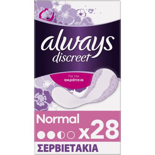 Always Discreet Liners Normal for Sensitive Bladder Σερβιετάκια για την Ακράτεια 28 Τεμάχια