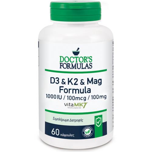 Doctor's Formula D3 & K2 & Mag Formula 1000IU,100mcg,100mg Συμπλήρωμα Διατροφής για τη Φυσιολογική Λειτουργία του Νευρικού & Μυϊκού Συστήματος 60caps