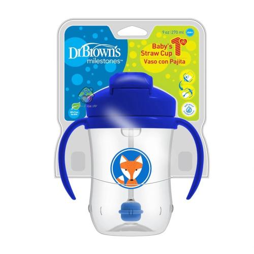 Dr Brown's Baby's First Straw Cup Κύπελλο με Εύπλαστο Καλαμάκι Μπλε TC91012 από 6 Μηνών 270ml
