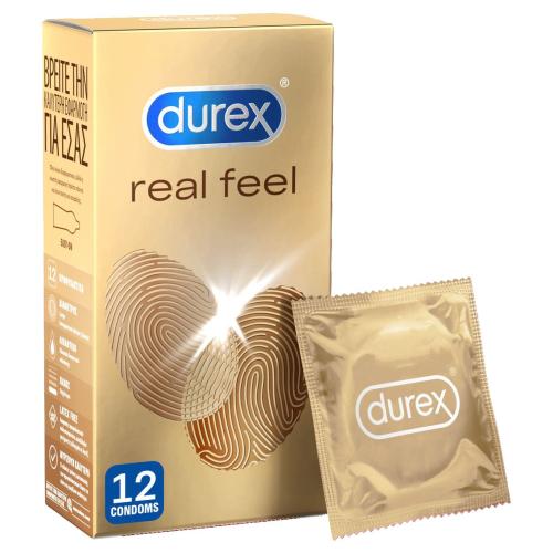 Durex Real Feel Προφυλακτικά για Φυσική Αίσθηση, Χωρίς Latex 12 Τεμάχια