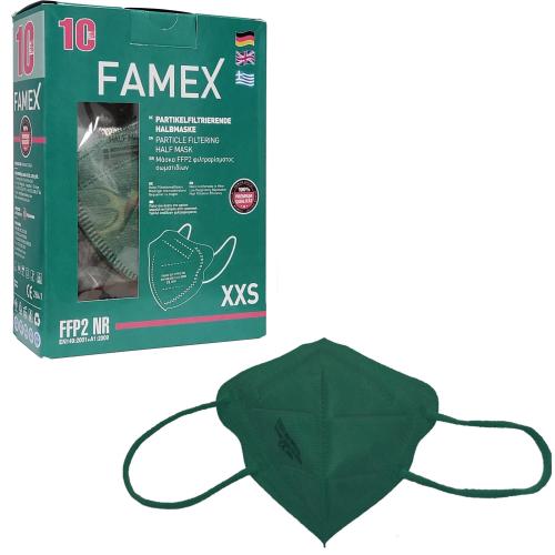 Famex Mask Kids Green Παιδικές Μάσκες Προστασίας μιας Χρήσης FFP2 NR σε Σκούρο Πράσινο Χρώμα 10 Τεμάχια