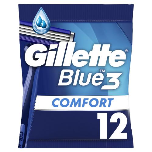 Gillette Blue3 Plus Comfort Disposable Razors Ανδρικά Ξυραφάκια με 3 Λεπίδες για Βαθύ & Απαλό Ξύρισμα 12 Τεμάχια