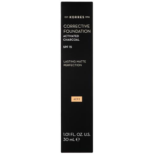 Korres Corrective Foundation With Activated Charcoal Spf15 Διορθωτικό Make up Υψηλής Κάλυψης & Διάρκειας με Ενεργό Άνθρακα 30ml - Acf2