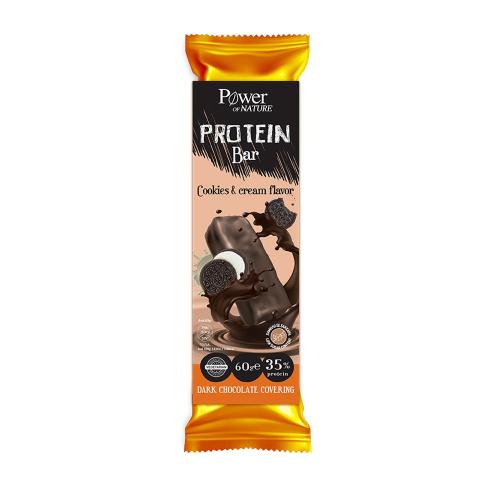 Power of Nature Protein Bar Μπάρα Υψηλής Περιεκτικότητας σε Πρωτεΐνες με Γεύση Cookies & Cream & Επικάλυψη Μαύρης Σοκολάτας 60gr