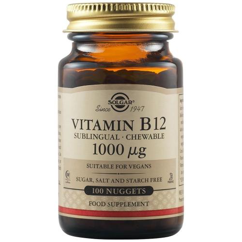 Solgar Vitamin B12 1000μg Συμπλήρωμα Διατροφής για την Καλή Λειτουργία του Νευρικού Συστήματος 100 Chewable Nuggets