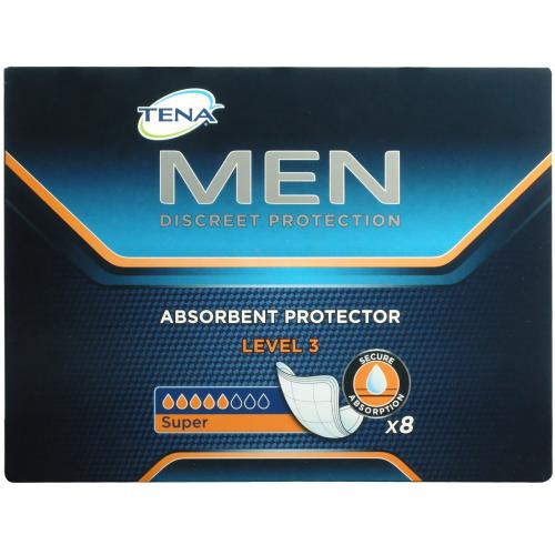 Tena Men Super Absorbent Protector Level 3 Προστασία για την Ανδρική Μέτριας Μορφής Ακράτεια 8 Τεμάχια