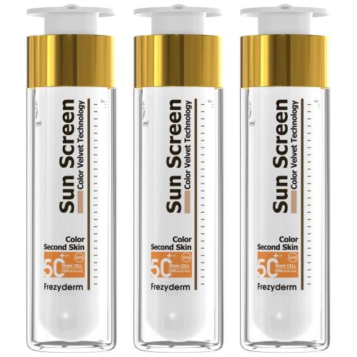 Frezyderm Πακέτο Προσφοράς Sun Screen Color Velvet Face Cream Spf50+ Αντηλιακή Προσώπου με Χρώμα, Πολύ Υψηλής Προστασίας & Βελούδινης Υφής 3x50ml