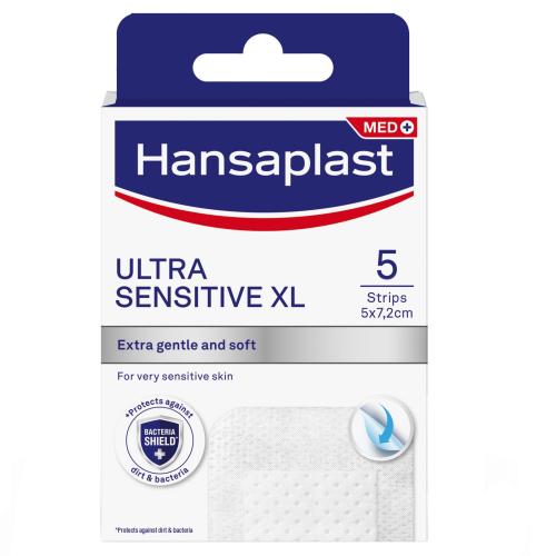 Hansaplast Ultra Sensitive XL 5cm x 7.2cm Επιθέματα με Εξαιρετικά Απαλό Υλικό για Πολύ Ευαίσθητη Επιδερμίδα 5 Τεμάχια