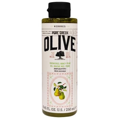 Korres Pure Greek Olive Shower Gel Honey & Pear Τονωτικό Αφρόλουτρο με Εκχύλισμα Φύλλων Ελιάς & Άρωμα Μελιού 250ml