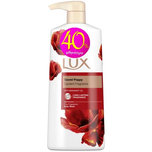 Lux Secret Poppy Body Wash Αφρόλουτρο με Γοητευτικό Άρωμα από Άνθη Εξωτικών Λουλουδιών για Βελούδινη Επιδερμίδα 600ml Promo -40%