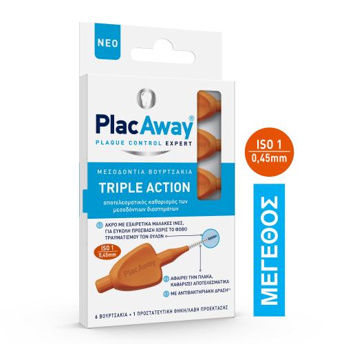 Plac Away Triple Action Μεσοδόντια Βουρτσάκια 6 Τεμάχια - ISO 1 0.45 mm πορτοκαλί