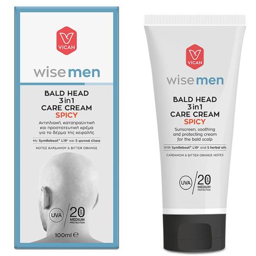 Vican Wise Men Bald Head 3 in 1 Care Cream Spicy Αντιηλιακή, Καταπραϋντική & Προστατευτική Κρέμα για το Δέρμα της Κεφαλής 100ml
