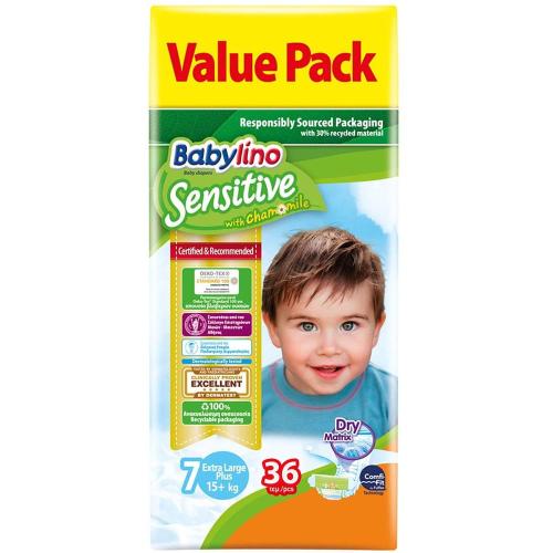 Babylino Sensitive With Chamomile Value Pack Extra Large Plus Νο7 (15+ kg) Παιδικές Πάνες 36 Τεμάχια