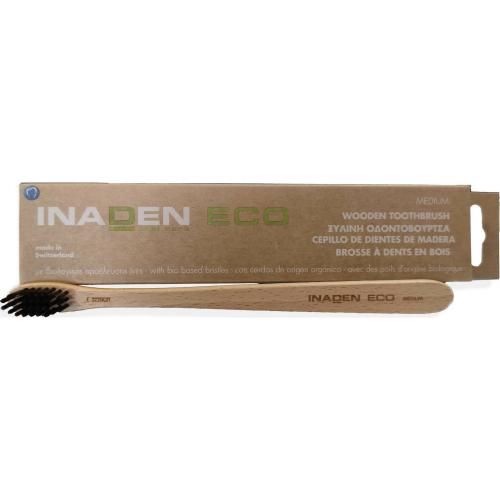 Inaden Eco Wooden Toothbrush Medium Μέτρια Ξύλινη Οδοντόβουρτσα με Βιολογικής Προέλευσης Ίνες 1 Τεμάχιο