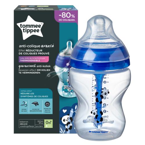 Tommee Tippee Advanced Anti-Colic Baby Bottle 0m+ Κωδ 42257585 Μπιμπερό Πολυπροπυλενίου Αργής Ροής με Θηλή Σιλικόνης Κατά των Κολικών, Μπλε με Σχέδιο 260ml