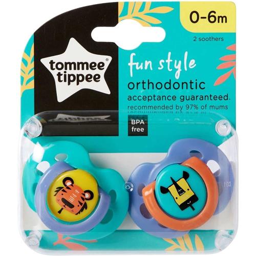 Tommee Tippee Fun Style Orthodontic Soothers Κωδ 433470 Ορθοδοντική Πιπίλα Σιλικόνης με Σχέδιο 0-6m 2 Τεμάχια