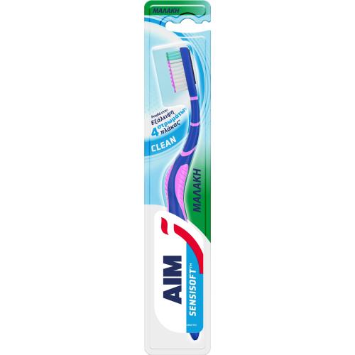 Aim Sensisoft Clean Soft Toothbrush Μαλακή Οδοντόβουρτσα Κατά της Πλάκας για Βαθύ Καθαρισμό, Απαλή με τα Ούλα 1 Τεμάχιο - Μπλε / Φούξια