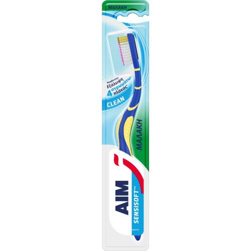Aim Sensisoft Clean Soft Toothbrush Μαλακή Οδοντόβουρτσα Κατά της Πλάκας για Βαθύ Καθαρισμό, Απαλή με τα Ούλα 1 Τεμάχιο - Μπλε / Κίτρινο