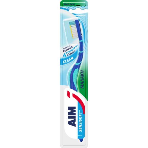 Aim Sensisoft Clean Soft Toothbrush Μαλακή Οδοντόβουρτσα Κατά της Πλάκας για Βαθύ Καθαρισμό, Απαλή με τα Ούλα 1 Τεμάχιο - Μπλε / Τιρκουάζ