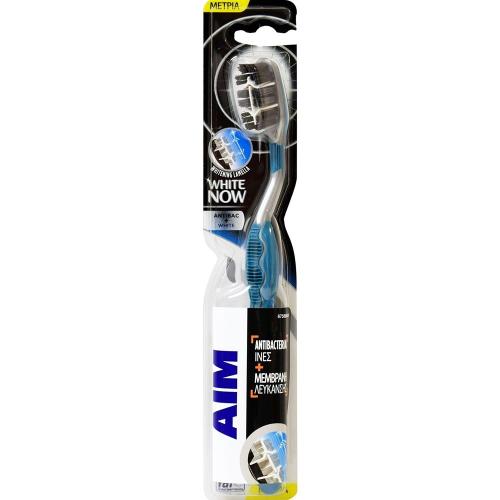 Aim White Now Antibac + White Medium Toothbrush Μέτρια Οδοντόβουρτσα για πιο Λεία, Λευκότερα Δόντια με Ίνες Κατά των Βακτηρίων 1 Τεμάχιο - Πετρόλ
