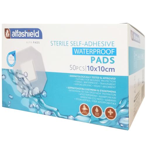 AlfaShield Sterile Self-Adhesive Waterproof Pads Αδιάβροχα Αποστειρωμένα Αυτοκόλλητα Επιθέματα Ανθεκτικά στο Νερό 50 Τεμάχια - 10x10cm