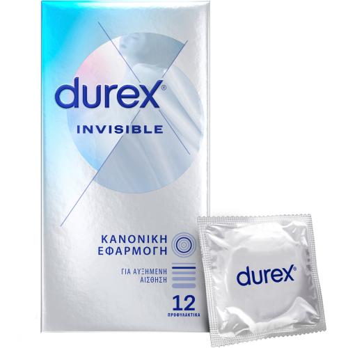 Durex Invisible Ultra Thin Regular Fit Condoms Πολύ Λεπτά Προφυλακτικά για Αυξημένη Αίσθηση 12 Τεμάχια