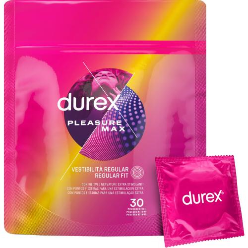 Durex Pleasure Max Regular Fit Προφυλακτικά με Κουκίδες & Ραβδώσεις για Μεγαλύτερη Απόλαυση 30 Τεμάχια