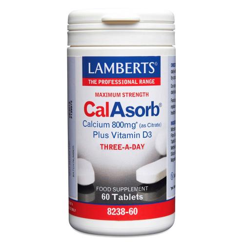 Lamberts CalAsorb Calcium & Vitamin D3 Ασβέστιο σε Κιτρική Μορφή 800mg σε Συνδυασμό με Βιταμίνη D3 για Μέγιστη Απορρόφηση 60tabs